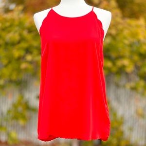 Stella Luce Bright Red Scalloped Edge Spaghetti Strap Blouse ~ Women’s Large